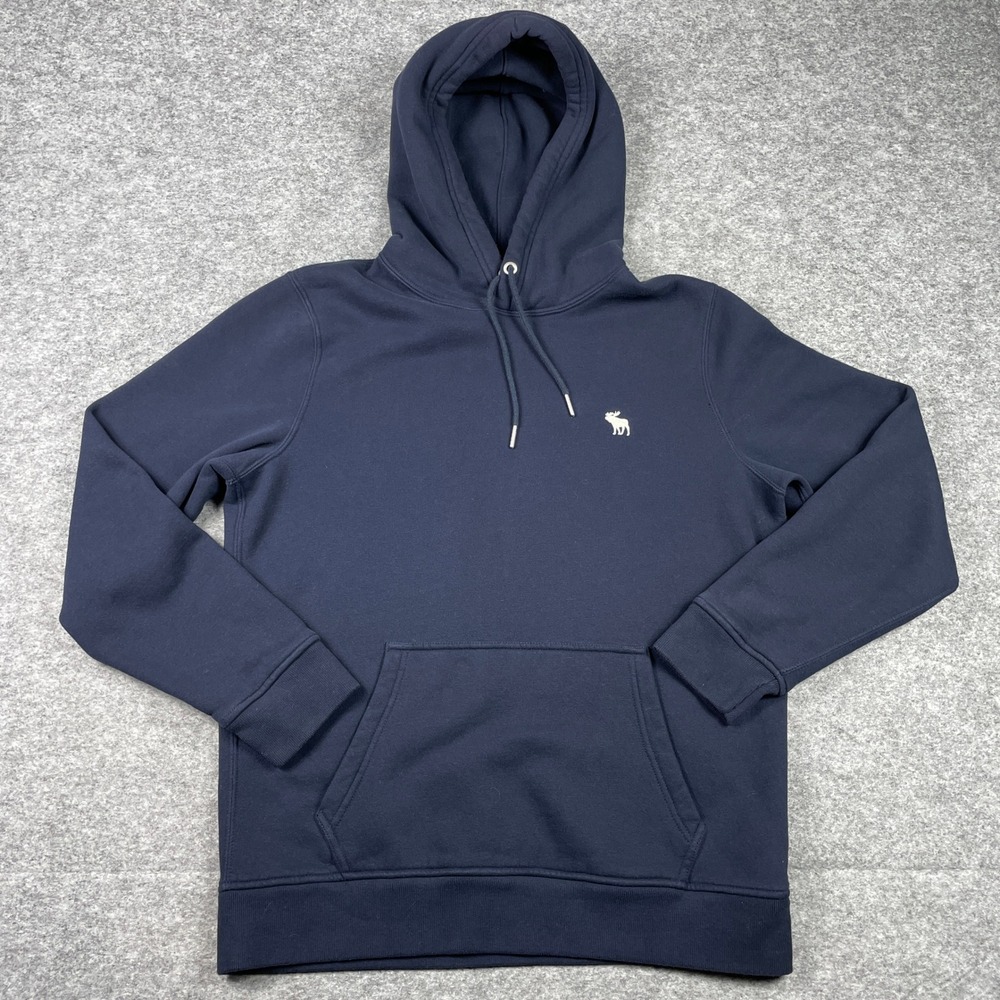 Abercrombie & Fitch Hoodie Mens M Navy Blue Soft Fleece Pullover Sweatshirt Y2K